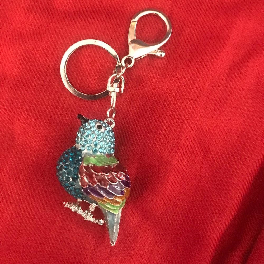 Rhinestone and Enamel Colorful Bird Bag Charm Keychain